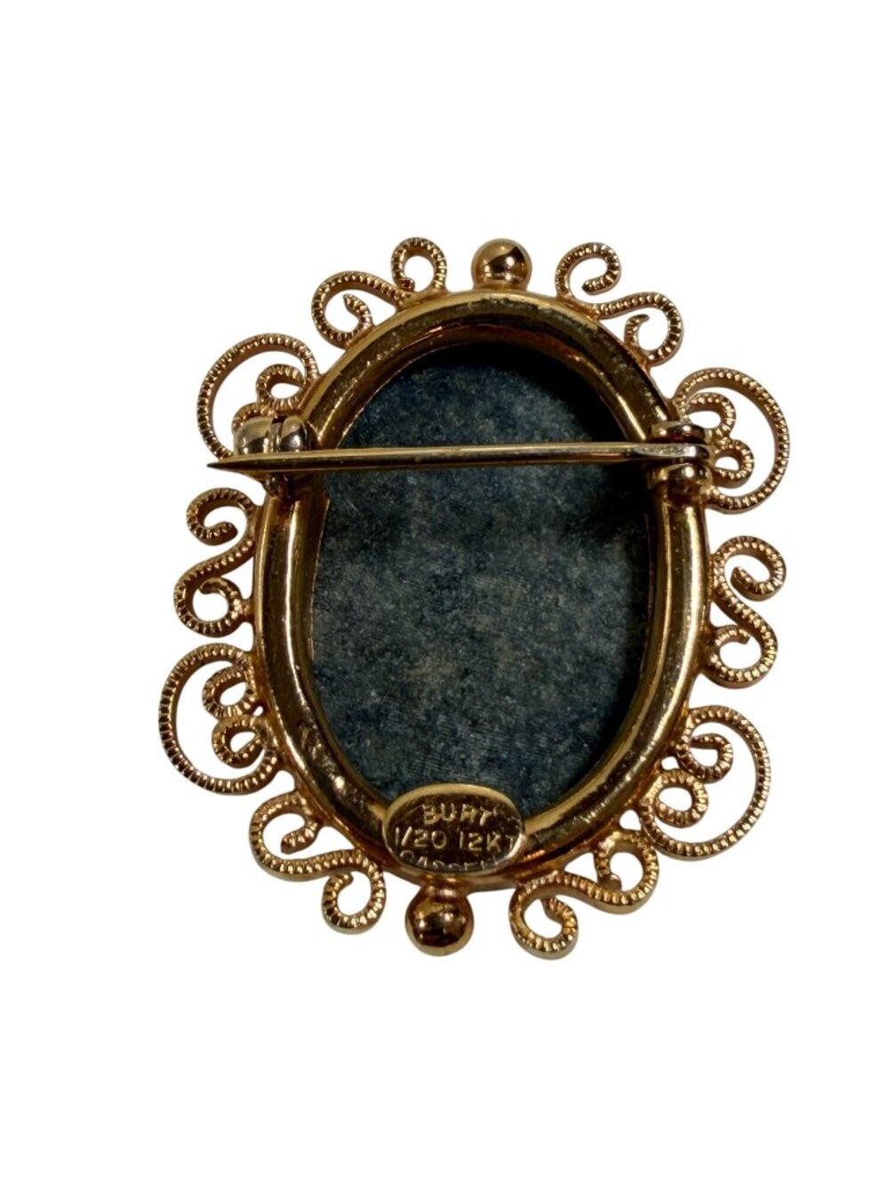 Vintage jewelry Burt Cassell Oval Jade Filigree Brooch Pin 6g 1/20 12kt Gold - Picture 3 of 6